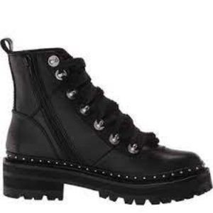 Steve Madden Ladies Black Leather Lace Up Boots New in Box